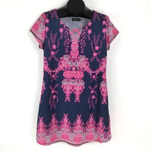 Reborn Floral A-Line Dress Women's Size Large Scoop Neck Stretch Knit Boho
